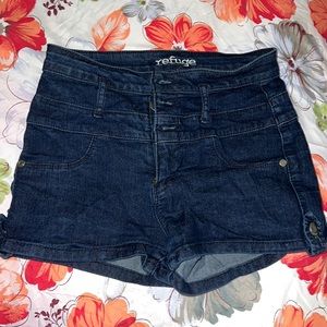 Refuge High-Waisted Dark Blue Denim Jean Shorts
